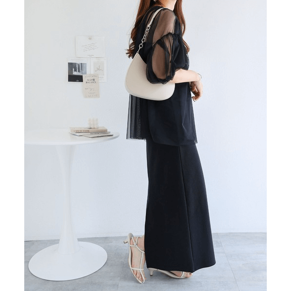 蓬蓬裙層次褶皺造型衫_黑