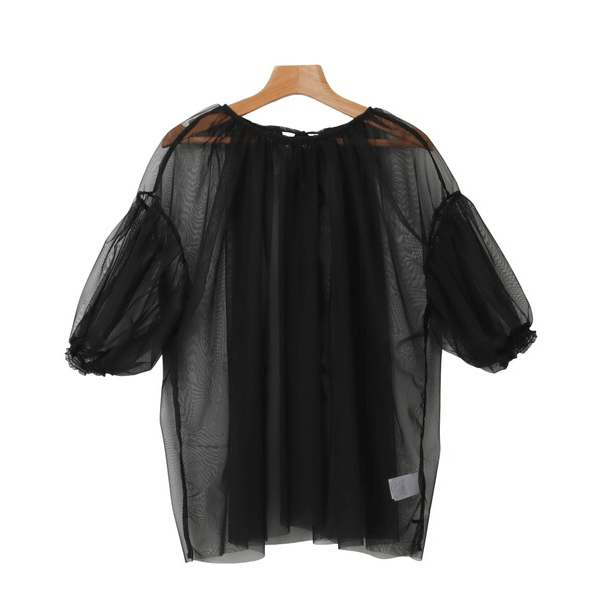 蓬蓬裙層次褶皺造型衫_黑