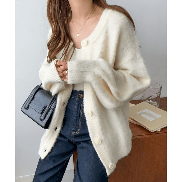 前後可穿2way毛針織開衫_白色