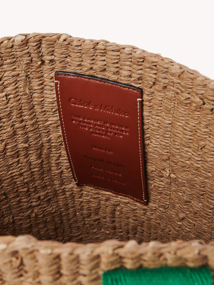 CHLOE Woody LOGO織帶草編托特包_綠